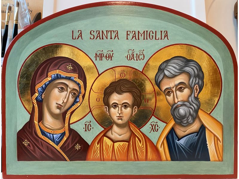 Icono Sagrada Familia, rostros, arco 40x30 cm