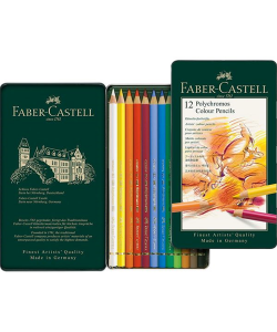 Faber Castell, Estuche de metal con 12 lpices de color Polychromos