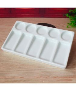 Rectangular porcelain palette, 11x19 cm with 10 grooves (rectangular and round)