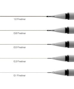 Set of 5 black Winsor & Newton fineliners from 0.1 to 1 mm