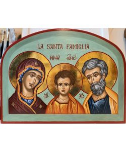 Icne Sainte Famille, visages, arc 40x30 cm