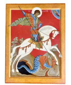 Icne Saint Georges et le dragon, peinte  la main, 30x40 cm