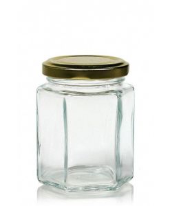 recipiente de vidrio hexagonal con tapn de rosca