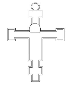 Croix Giunta Pisano di S. Maria degli Angeli, avec cadre creuse, aurole, clipeus, brute