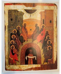 Impresin, icono Descenso del Espritu Santo Novgorod escuela siglo XVI 19x24,5 cm