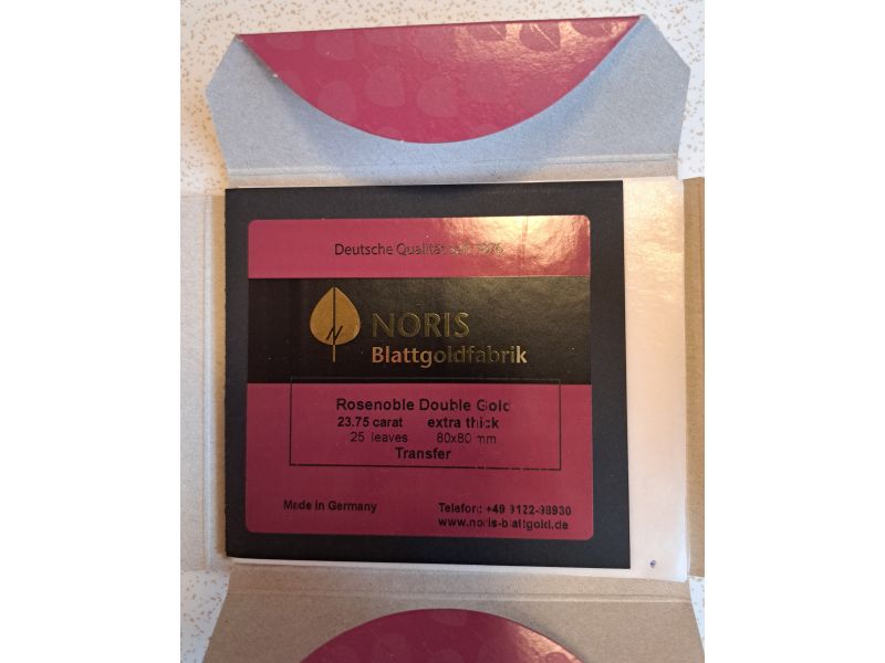 Noris Blattgold, libretto foglia d'oro  23 3/4 Kt 8x8 cm DOPPIO SP. EXTRA 14  gr. decalco