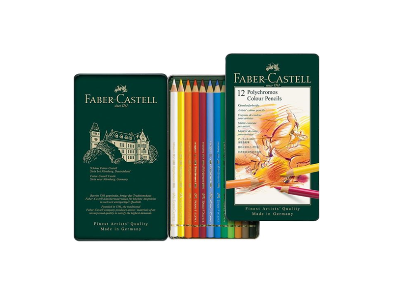 Faber Castell, Crayons de couleur Polychromos, bote mtal de 12 pices