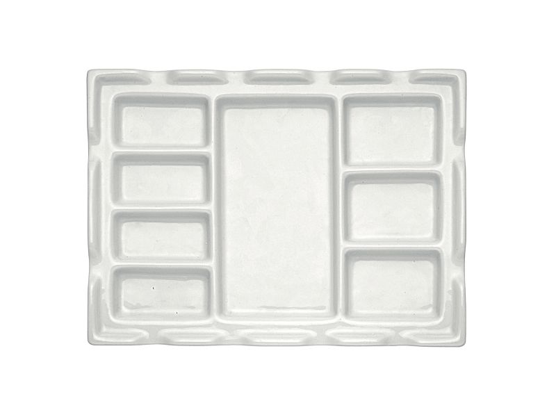 Porcelain palette 18x24 cm, with 8 compartments and brush rest edge