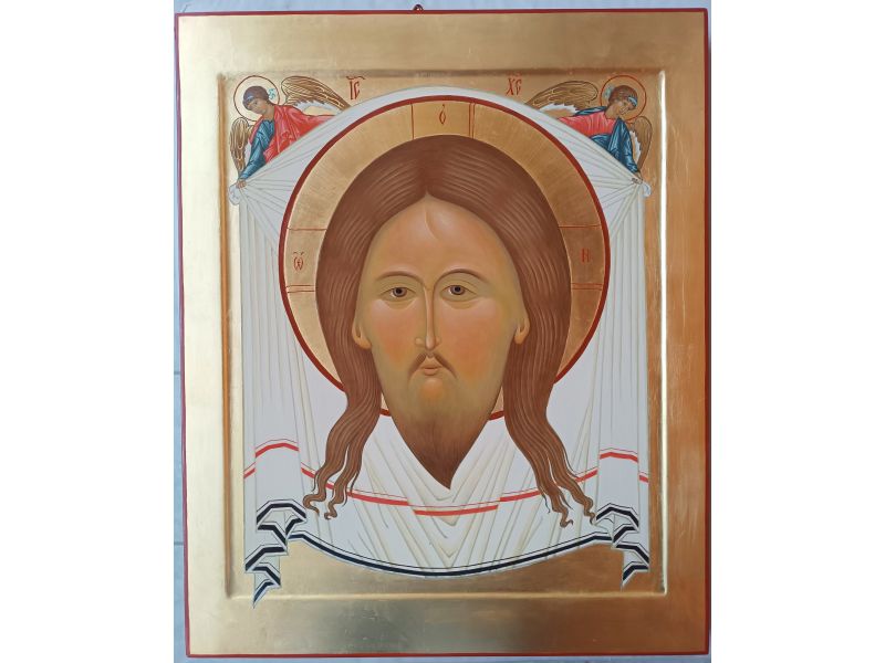 Icne visage du Christ Mandiglion, 51x62 cm, avec cadre creuse