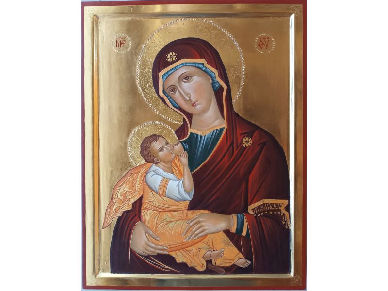 Icono de la Virgen Lactante, 35x45 cm, con cuna