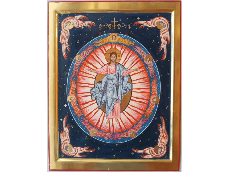 Icona Cristo tra le Potenze, 35x45 cm, con culla