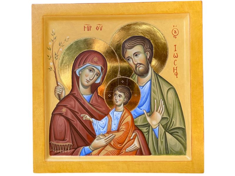 Icona dipinta, Santa Famiglia 20x20 cm, con culla