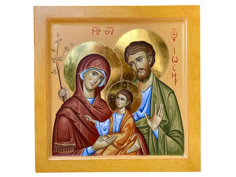 Icona dipinta, Santa Famiglia 25x25 cm, con culla
