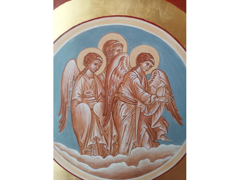 Icne des Anges Les Trois Vertus, 27,5x27,5 cm, sur plaque en cramique