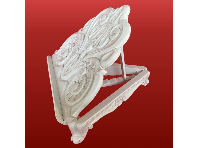 Lectern in solid linden wood, hand-carved, white lacquered