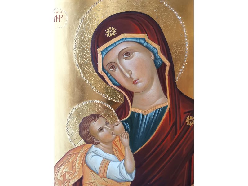 Icono de la Virgen Lactante, 35x45 cm, con cuna