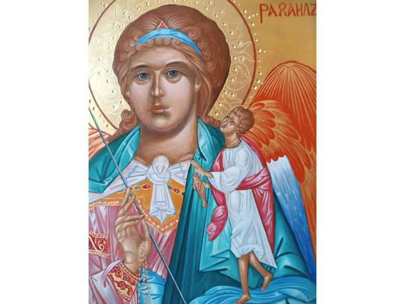 Archangel Raphael icon, 24x28 cm, with cradle