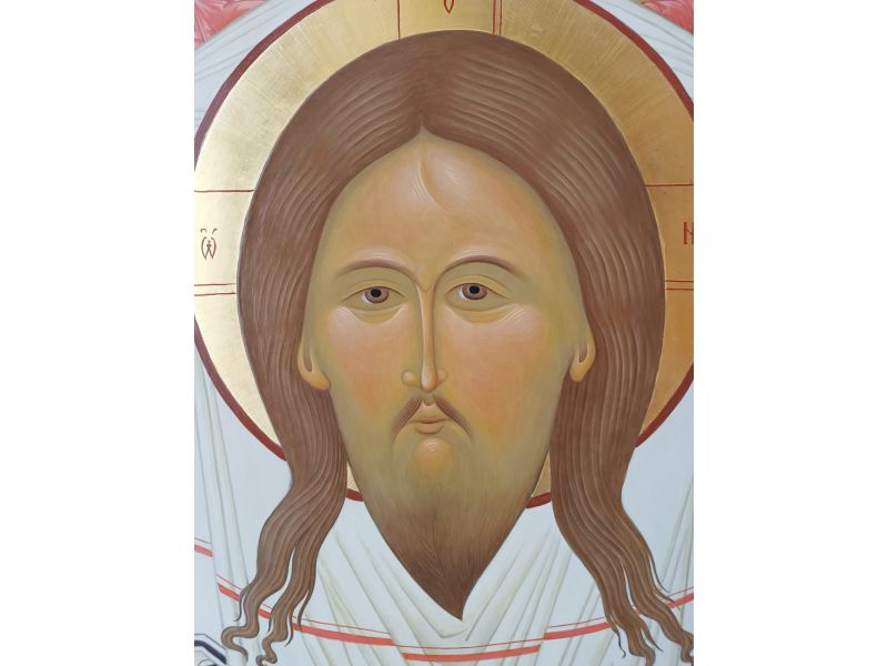 Icne visage du Christ Mandiglion, 51x62 cm, avec cadre creuse