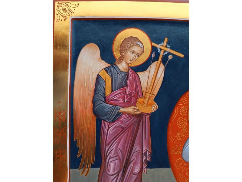 Icne du Christ Anapeson avec Marie et l'Ange en veille, 52x38 cm, avec cadre creus