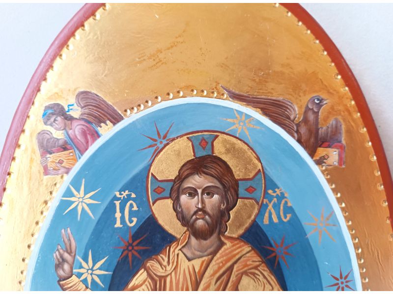 Icne du Christ Pantocrator, 19,5x35,5 cm, ovale, lisse