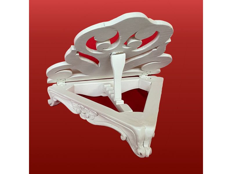 Lectern in solid linden wood, hand-carved, white lacquered