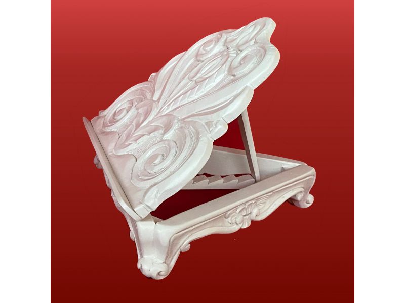 Lectern in solid linden wood, hand-carved, white lacquered