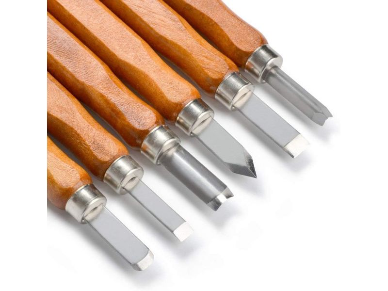 Set of 12 Steel Carving Chisels, Wooden Handle, Case, Sharpening Stones