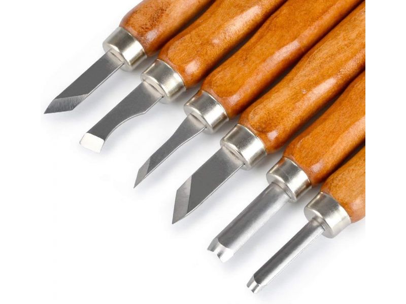 Set of 12 Steel Carving Chisels, Wooden Handle, Case, Sharpening Stones