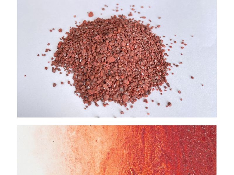 Cinnabar crystals in small pieces, mineral, Russian pigment