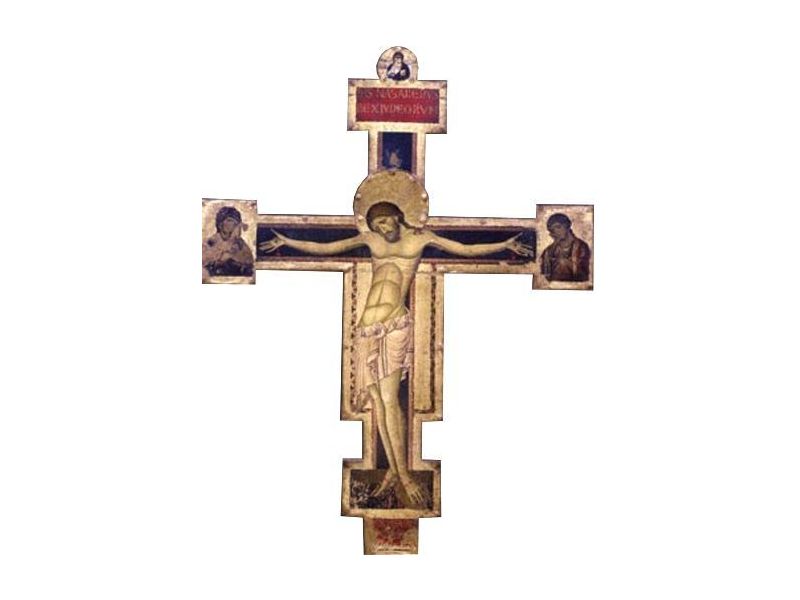 Cruz Giunta Pisano S. Maria d. Angeli, cavada, con aureola, solo madera (en bruto)