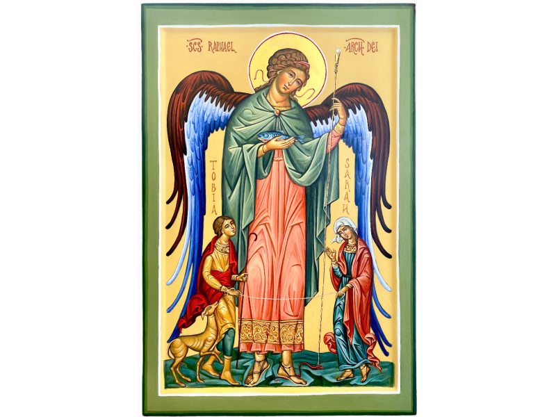 Icona Arcangelo Raffaele 30x45 cm, dipinta