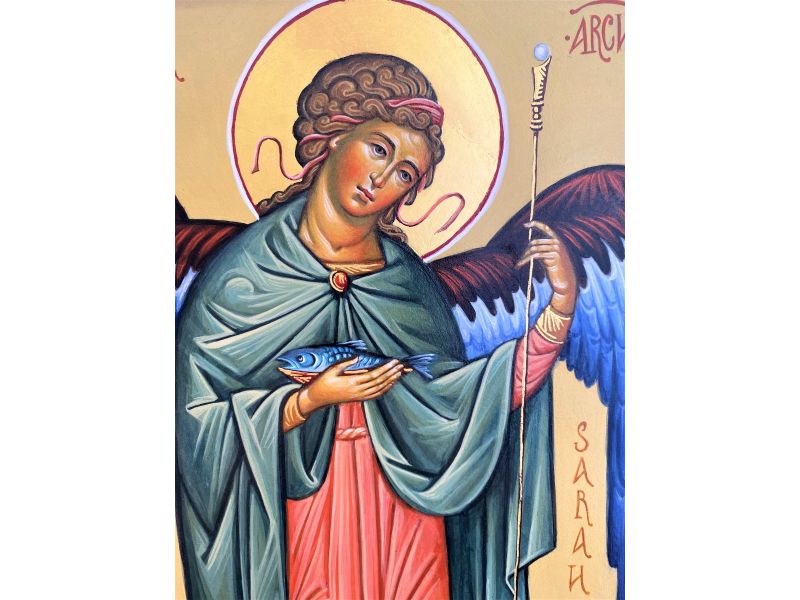 Icona Arcangelo Raffaele 30x45 cm, dipinta
