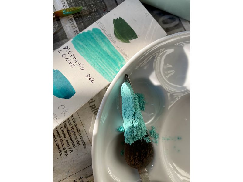 DIOPTASIO del Congo, minerale, pigmento macinato a 10 micron