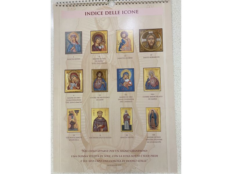 Calendario 2026 Associaz. La Porta del Cielo, con immagini di icone grandi.