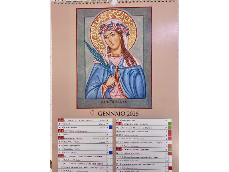 Calendario 2026 Associaz. La Porta del Cielo, con immagini di icone grandi.