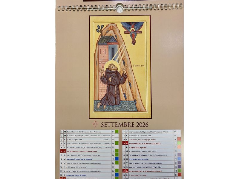 Calendario 2026 Associaz. La Porta del Cielo, con immagini di icone grandi.