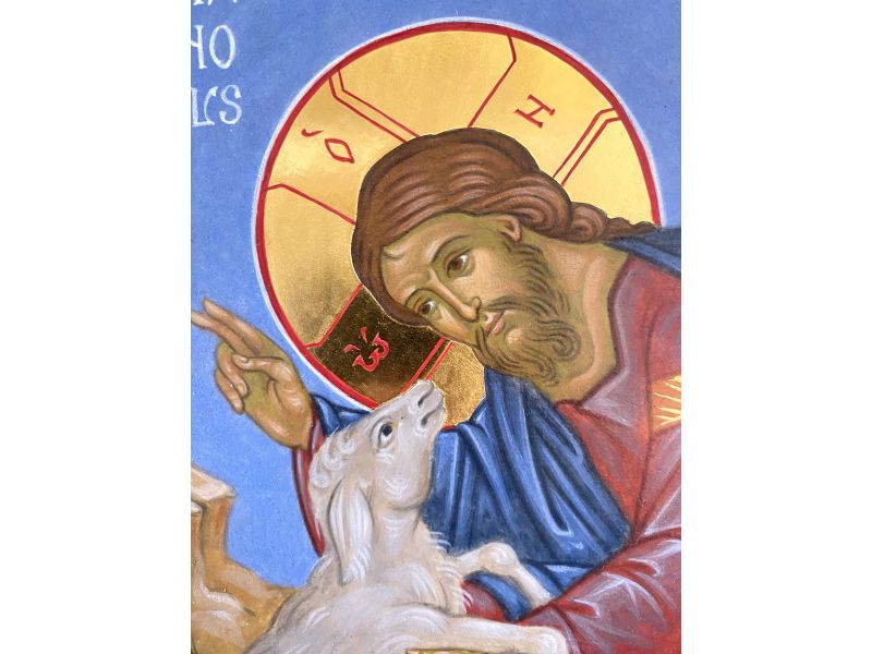 Good Shepherd icon with lost sheep, 24x32 cm, cradle, wedges