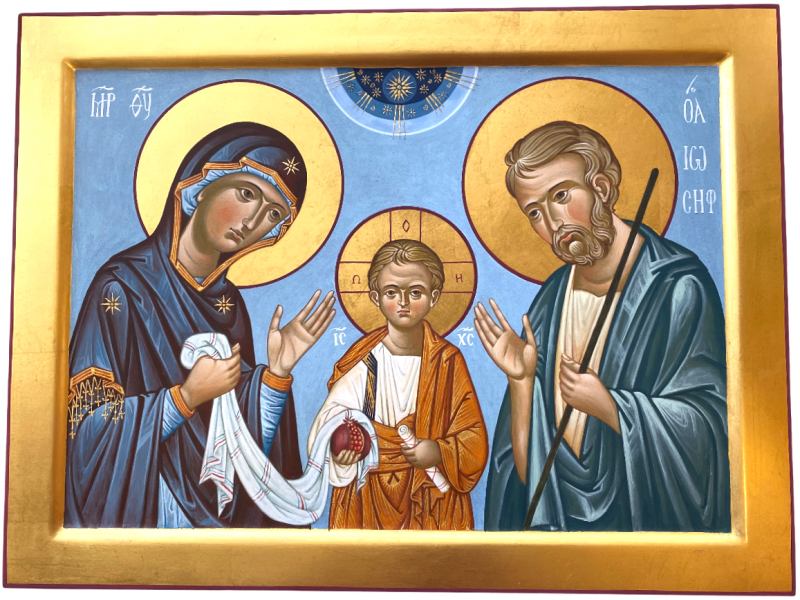 Icona dipinta, Santa Famiglia 40x30 cm, con culla