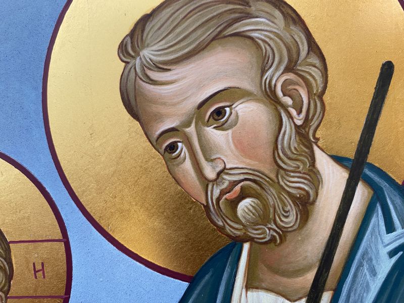 Icona dipinta, Santa Famiglia 40x30 cm, con culla