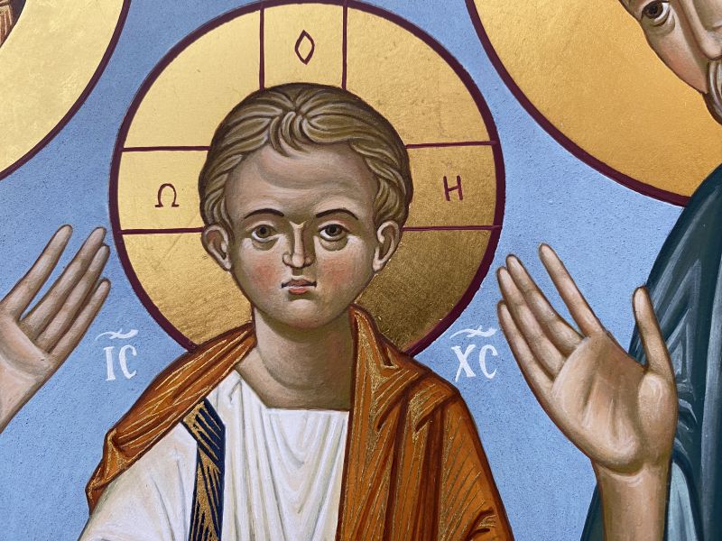 Icona dipinta, Santa Famiglia 40x30 cm, con culla