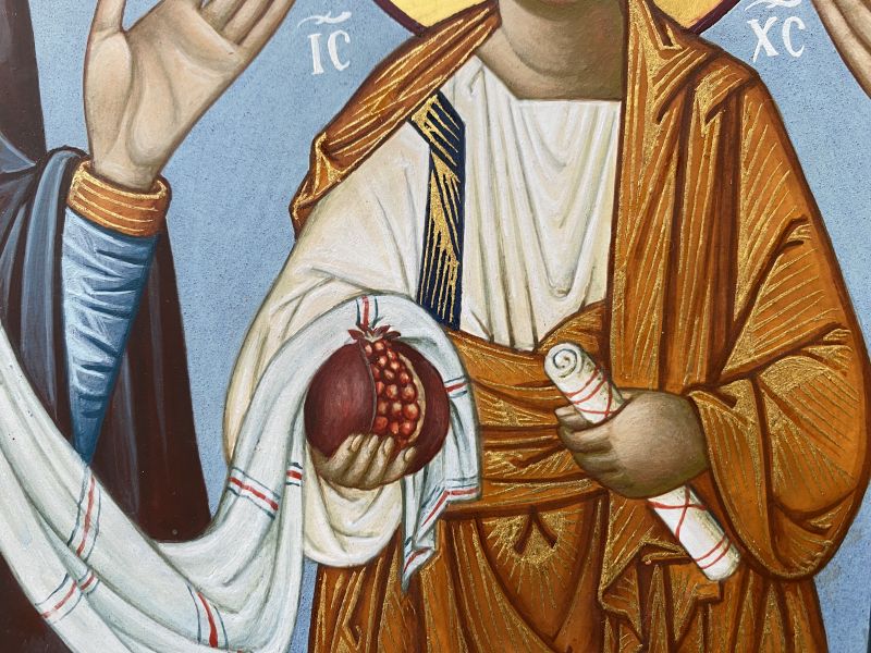 Icona dipinta, Santa Famiglia 40x30 cm, con culla