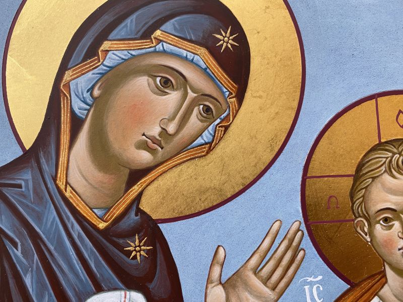 Icona dipinta, Santa Famiglia 40x30 cm, con culla