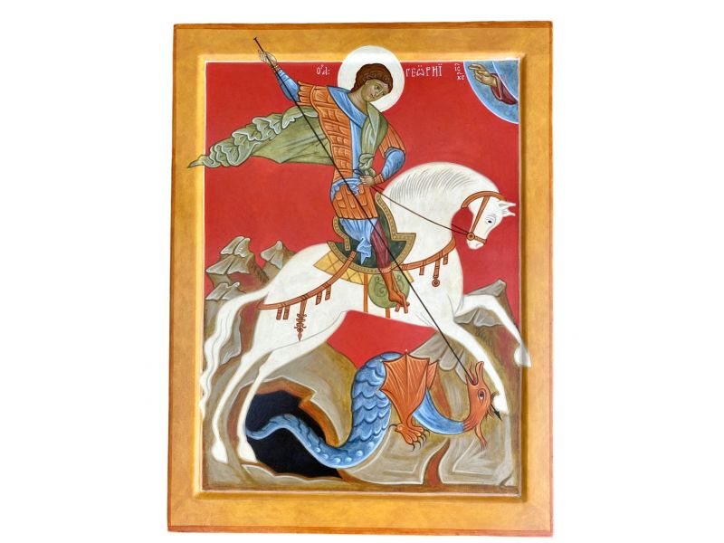Ikone Heiliger Georg und der Drache, handbemalt, 30x40 cm