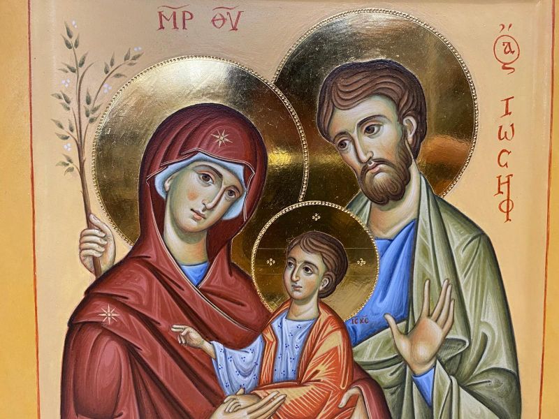 Painted icon, Holy Family 20x20 cm, with cradle