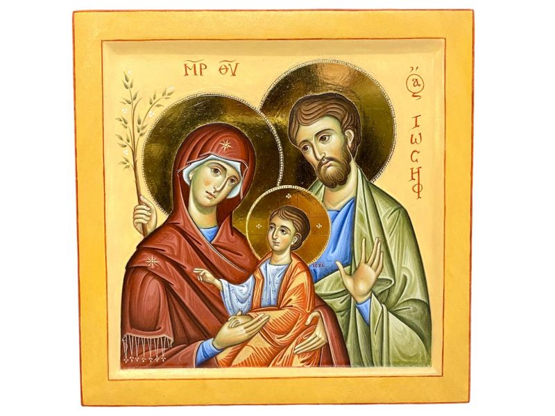 Painted icon, Holy Family 20x20 cm, with cradle