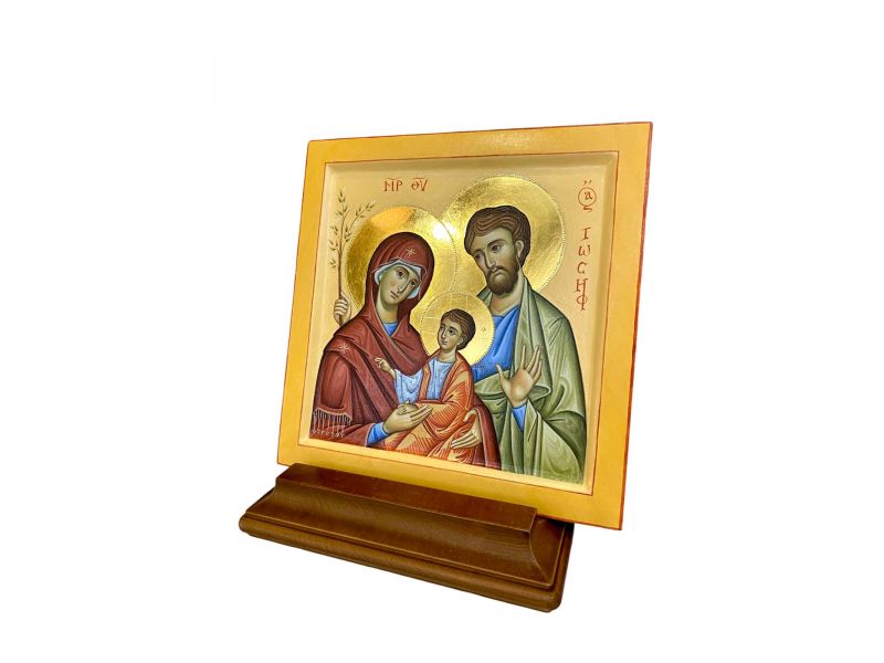 Icona dipinta, Santa Famiglia 20x20 cm, con culla