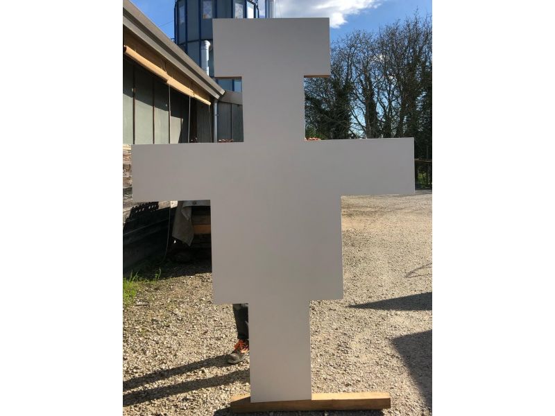 Cross S. Damiano DOUBLE-FACED, h. 230 cm, smooth, with gesso in honeycomb, with hooks for suspension