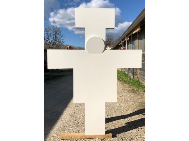 Cross S. Damiano DOUBLE-FACED, h. 230 cm, smooth, with gesso in honeycomb, with hooks for suspension