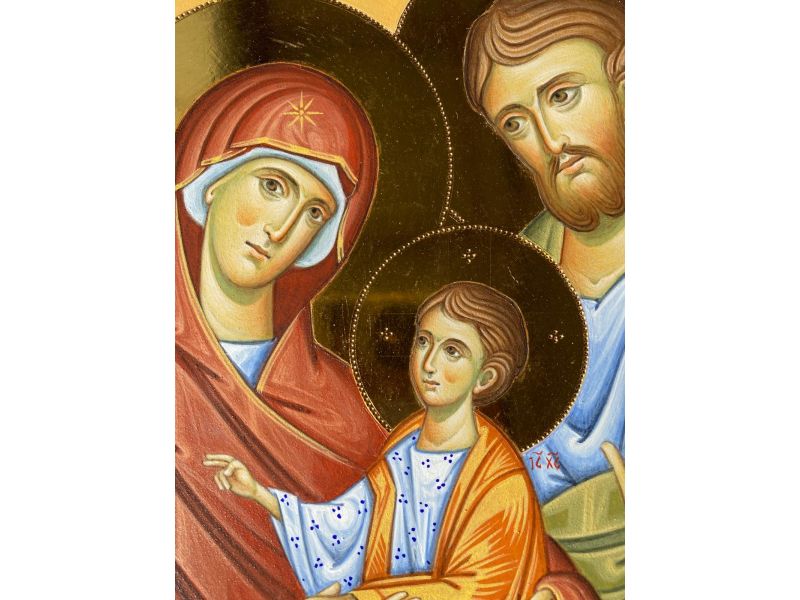 Icona dipinta, Santa Famiglia 25x25 cm, con culla