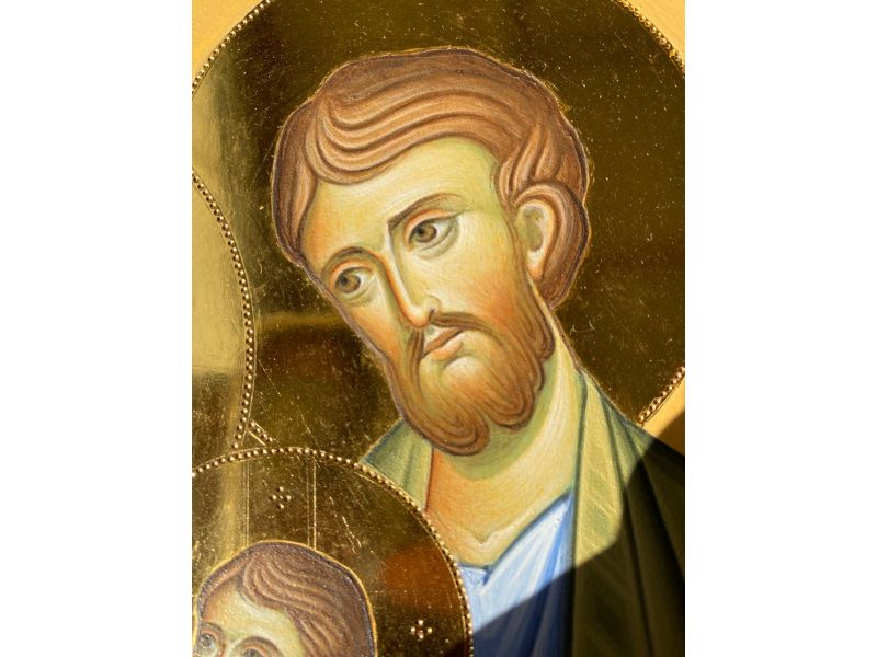 Icona dipinta, Santa Famiglia 20x20 cm, con culla